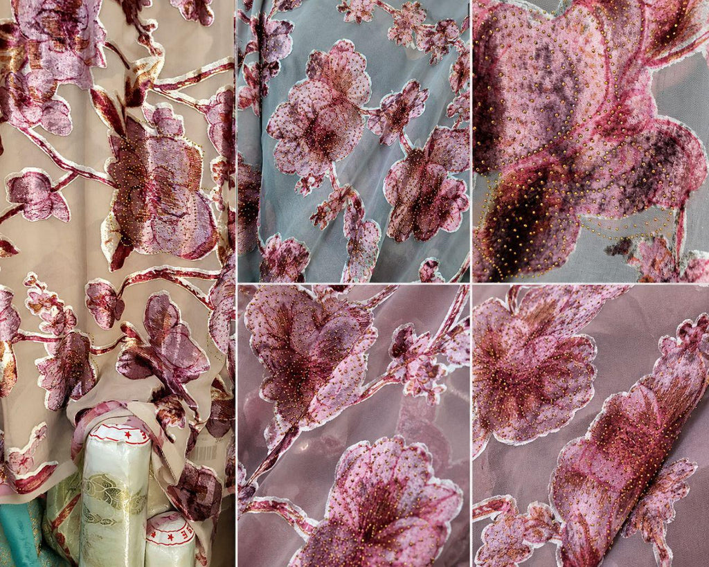 Silk Velvet Tlija Fabric Tlija Mobra Printed by Yard For Caftans, Takchitas Bridal & Traditional Fashion
