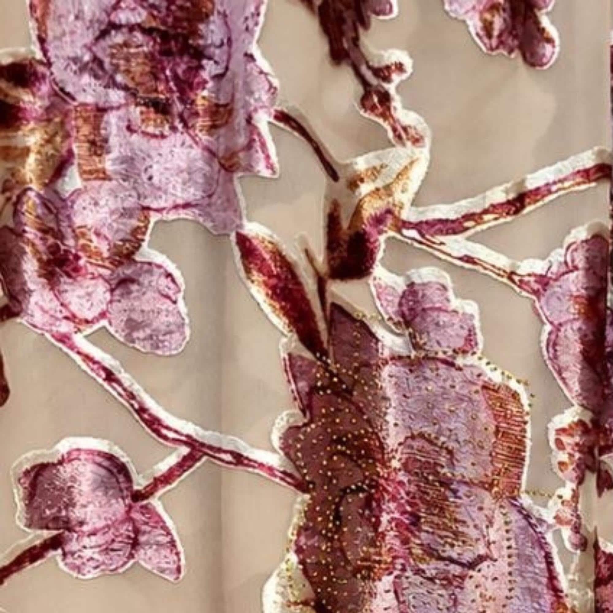 Silk Velvet Tlija Fabric Tlija Mobra Printed by Yard For Caftans, Takchitas Bridal & Traditional Fashion