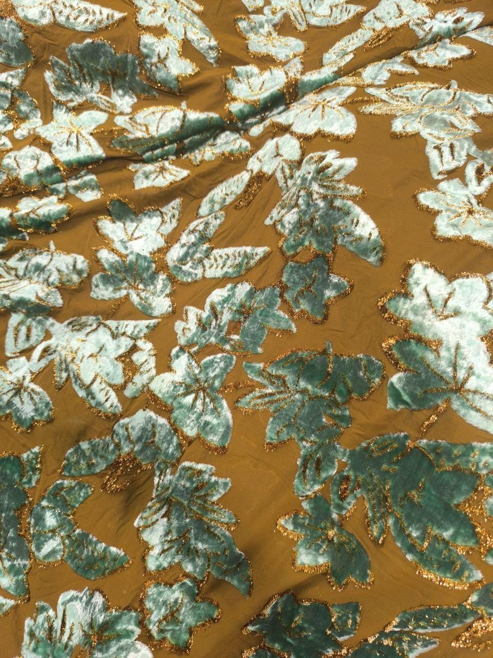 Silk Velvet Tlija Fabric Tlija Mobra Printed by Yard For Caftans, Takchitas Bridal & Traditional Fashion